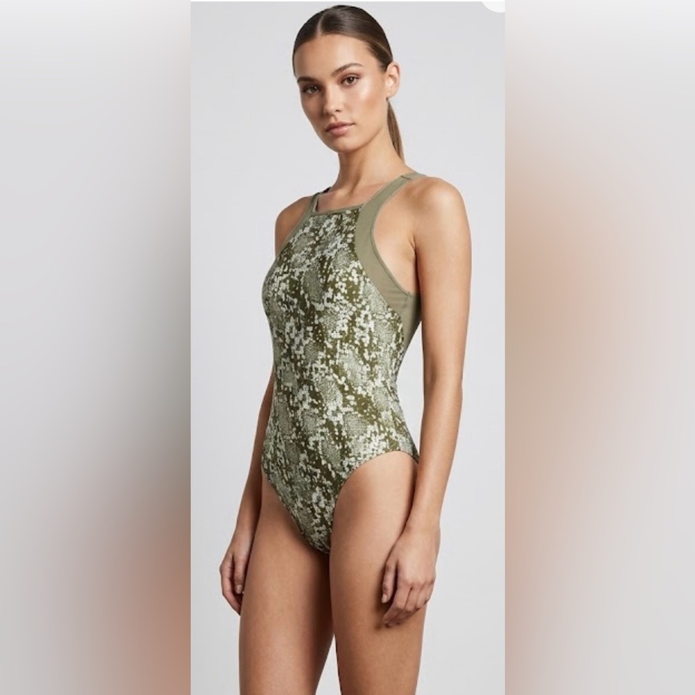 Free People FP Intimately Moss Green Snakeskin Print Bodysuit Size XSmall - NWOT